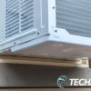 Outside view of the Hisense AW1021CW1W window air conditioner fully installed in a window