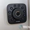 The Ultraloq U-Bolt Pro Wifi Smart Deadbolt exterior assembly with buttons lit up