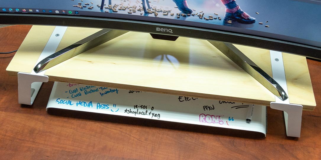 Fluidstance Raise monitor stand with Fluidstance Slope whiteboard and monitor