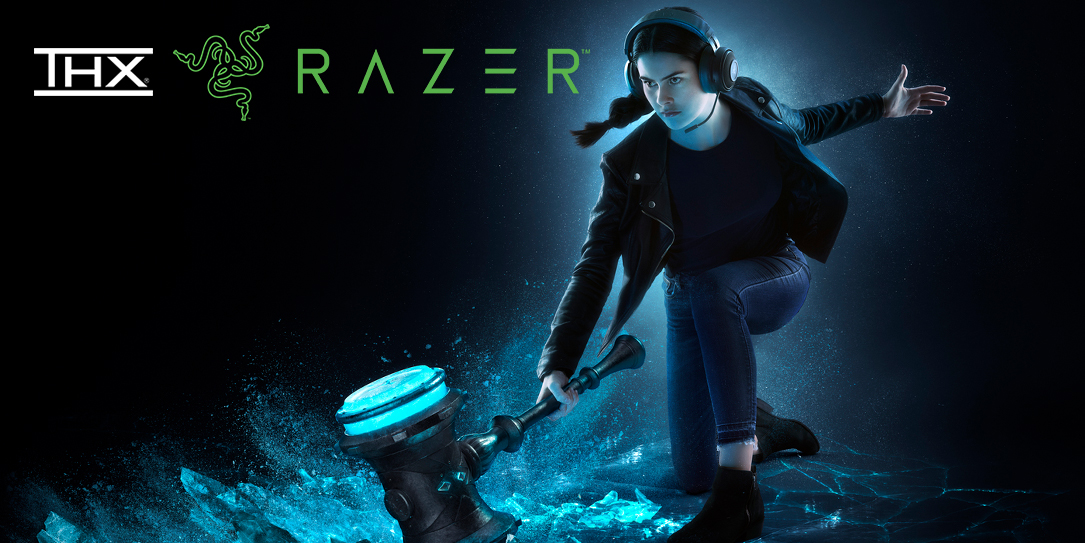 Girl with hammer and THX Razer logos